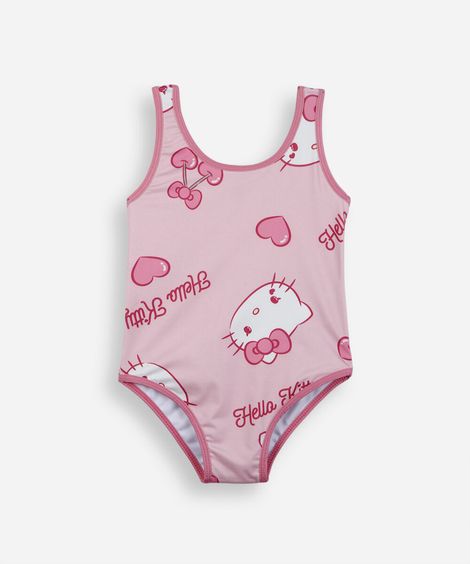 maiô infantil hello kitty rosa