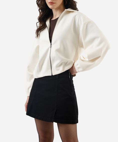 short saia de sarja cintura alta com fenda preto