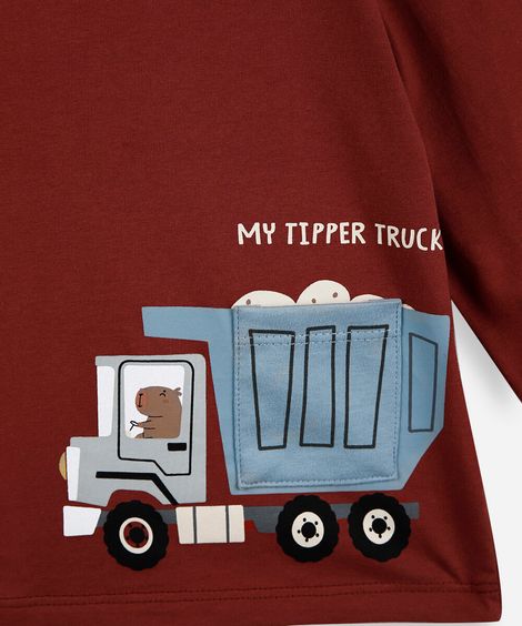 blusa infantil de algodão manga longa capivara vermelha