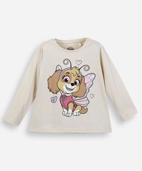 blusa infantil de algodão manga skye patrulha canina bege