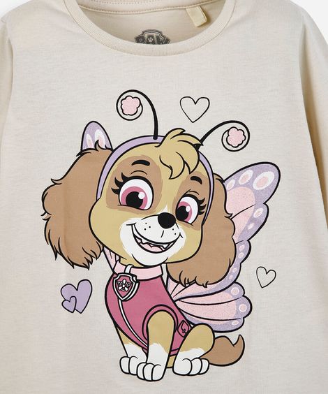 blusa infantil de algodão manga skye patrulha canina bege