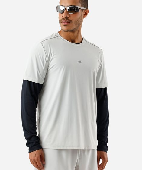 camiseta esportiva masculina de poliamida manga curta cinza