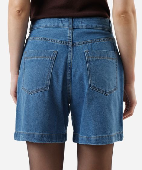 bermuda feminina jeans com recorte cintura alta azul