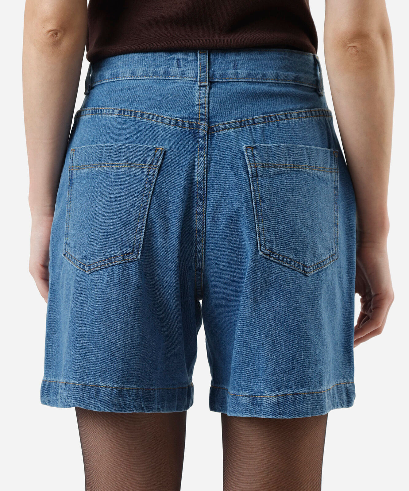 bermuda feminina jeans com recorte cintura alta azul