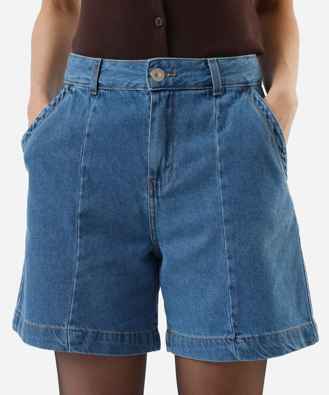 bermuda feminina jeans com recorte cintura alta azul