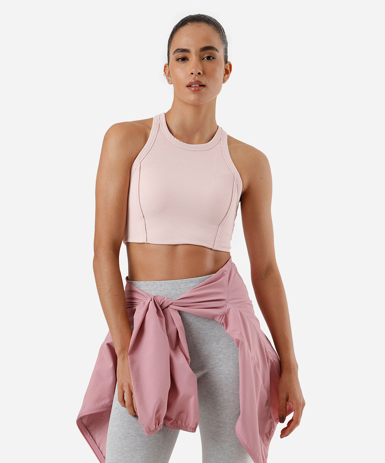 top feminino canelado cropped rosa