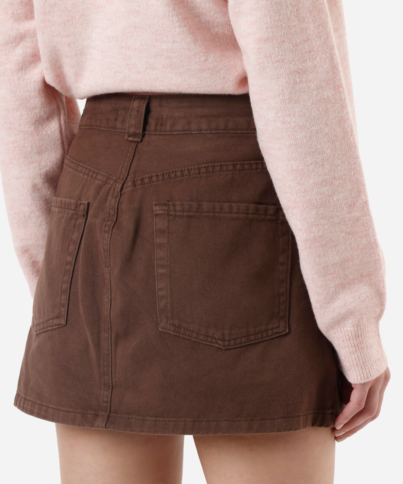 short saia feminino de sarja cintura alta marrom