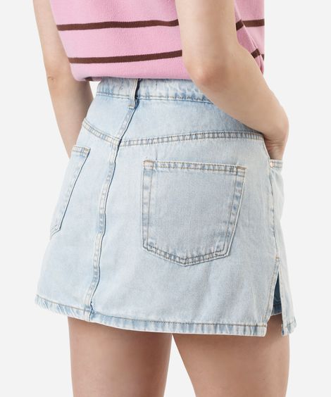 short saia feminino jeans com fendas azul
