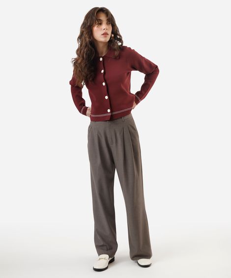 calça de alfaiataria wide leg feminina com pregas marrom