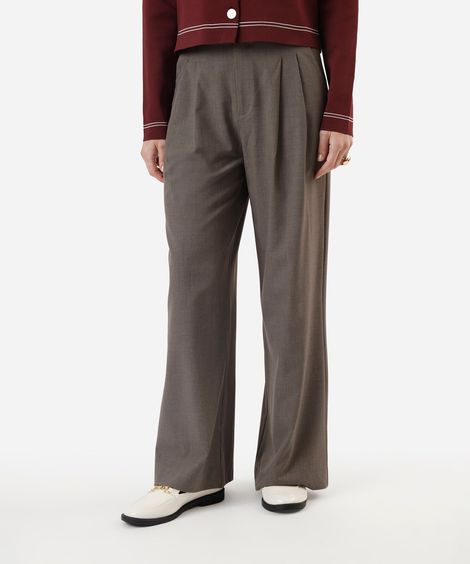 calça de alfaiataria wide leg feminina com pregas marrom