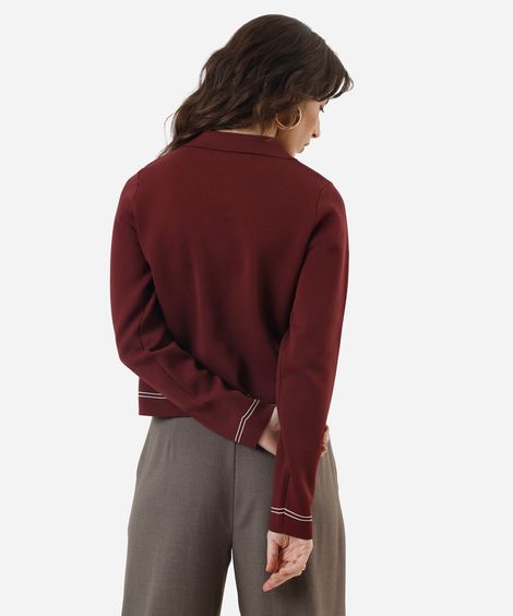 casaco feminino de tricot com listras vinho