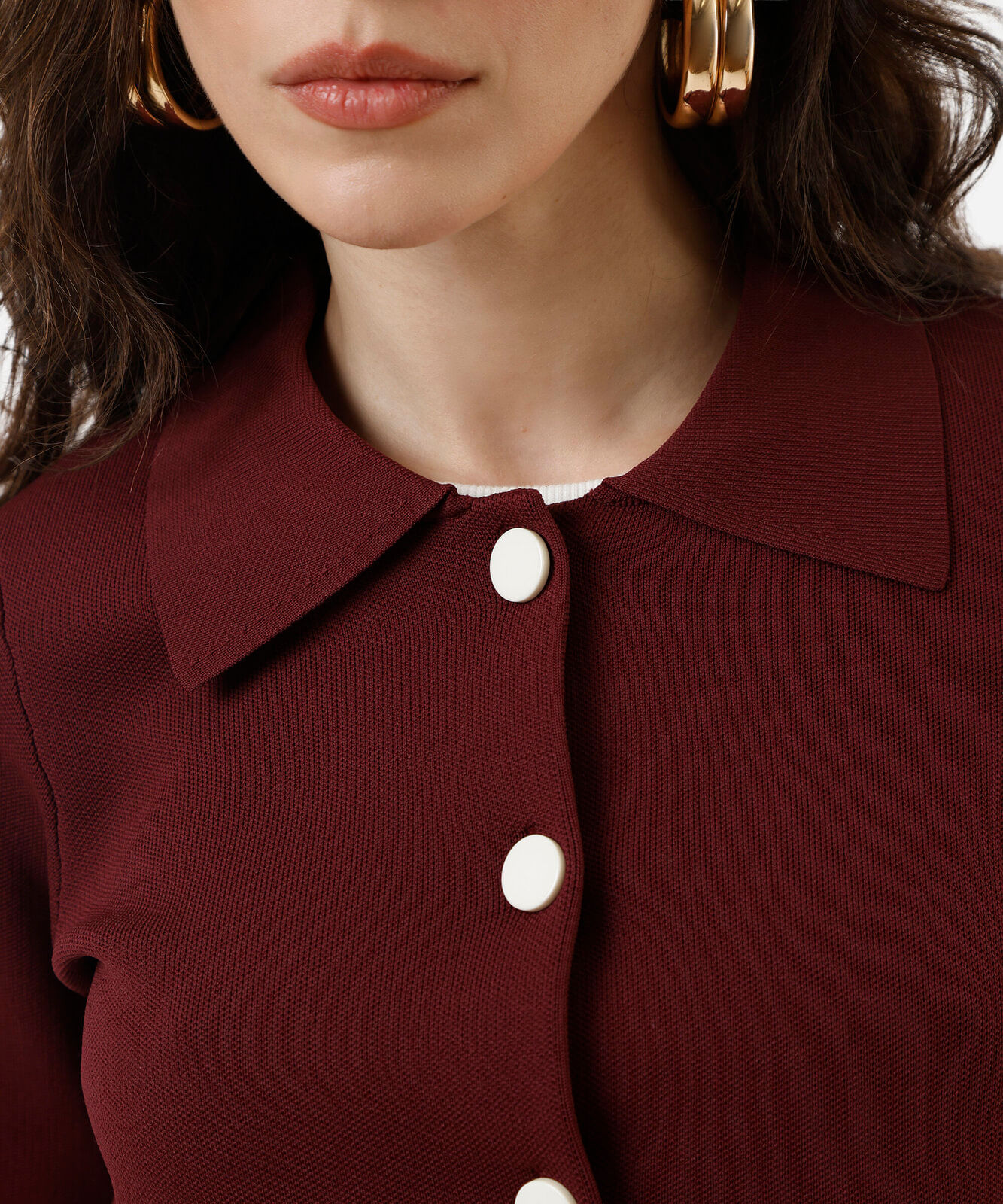 casaco feminino de tricot com listras vinho