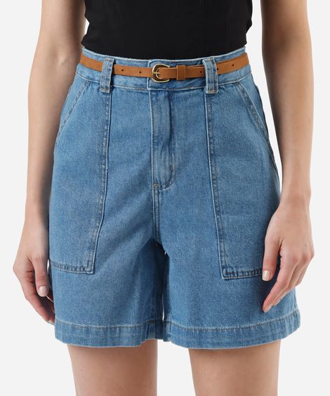 bermuda reta feminina jeans com cinto azul