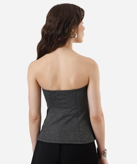 blusa peplum feminina de jacquard sem alça  cinza