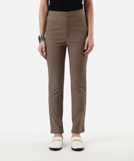 calça skinny de alfaiataria feminina xadrez bege