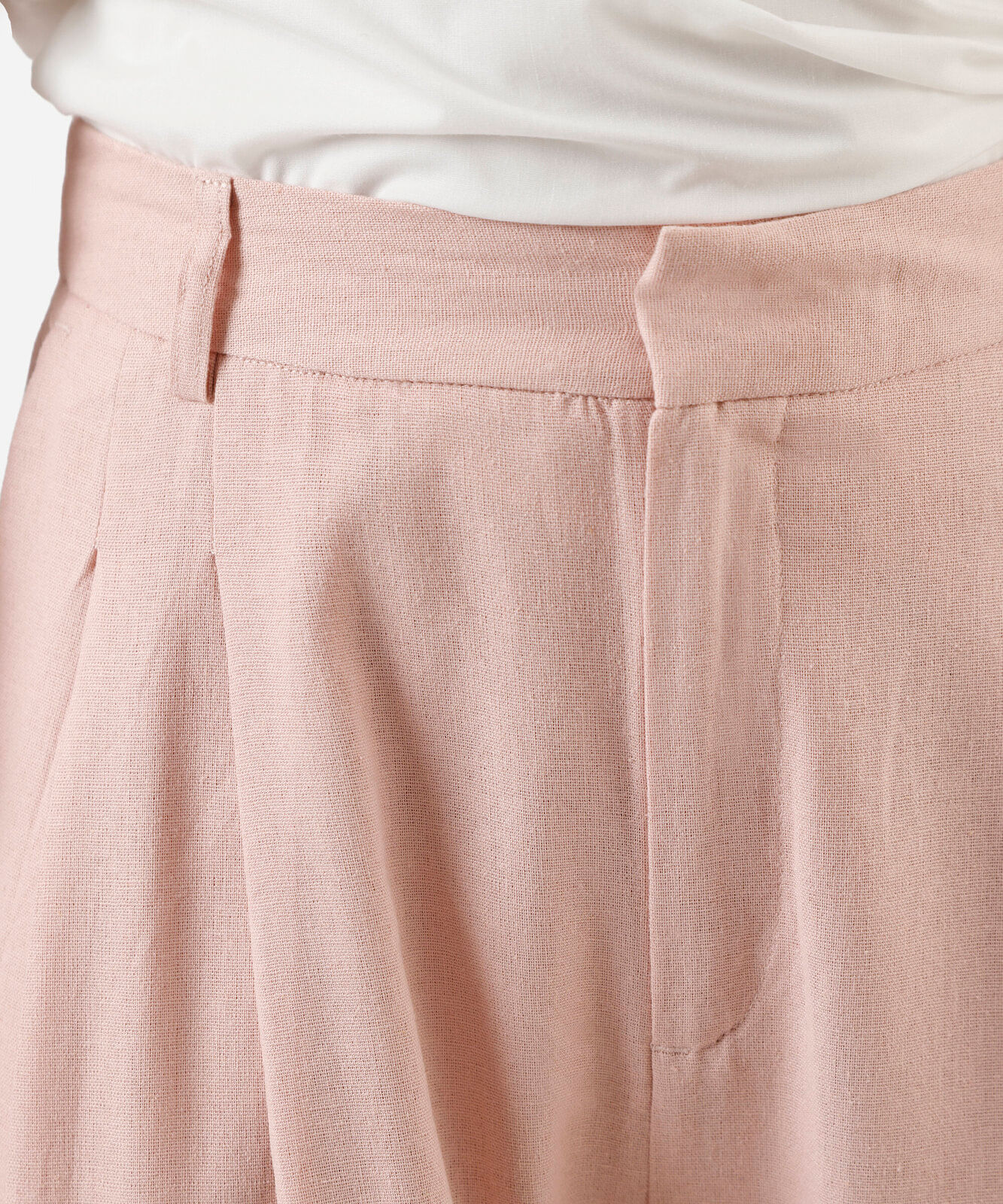 calça wide leg de alfaiataria feminina com linho e pregas rosa