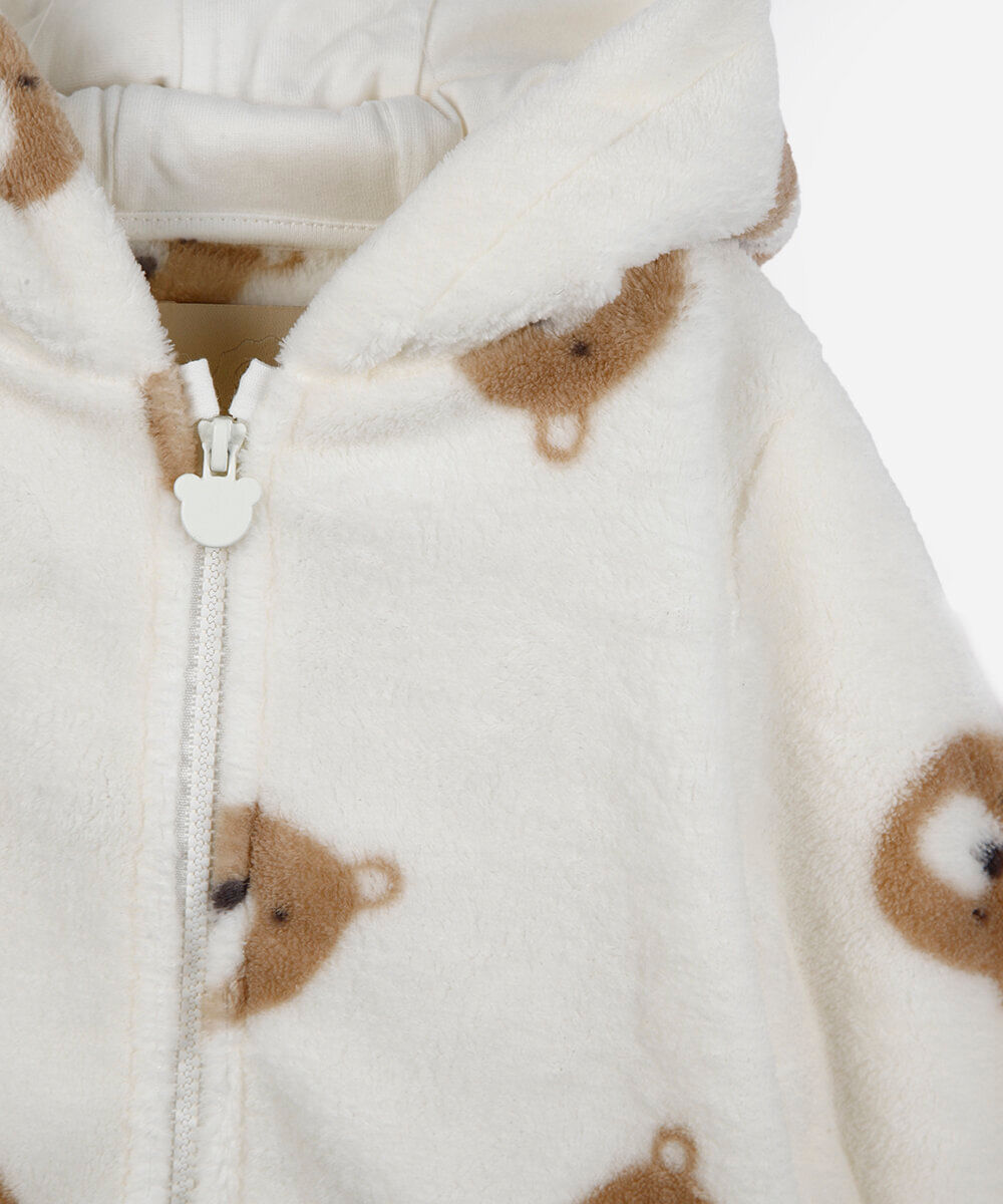 conjunto longo infantil com capuz ursinho off white