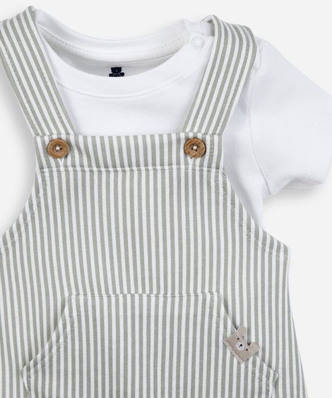 jardineira infantil com camiseta listrada off white