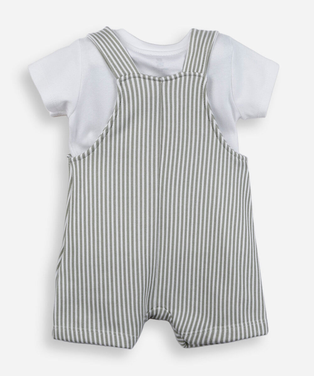 jardineira infantil com camiseta listrada off white