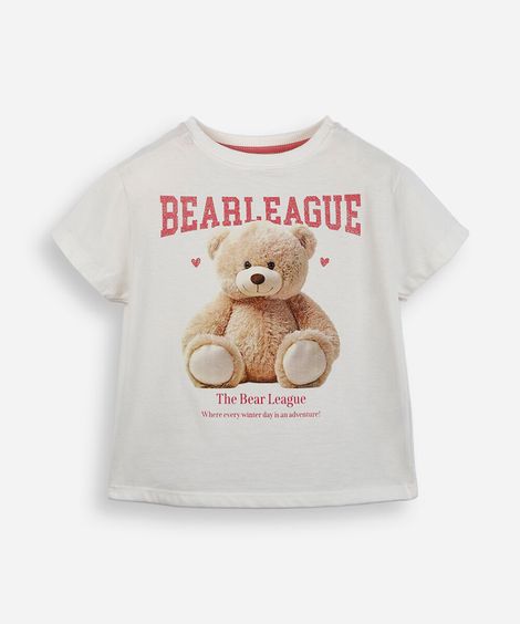 camiseta infantil de algodão manga curta ursinho off white