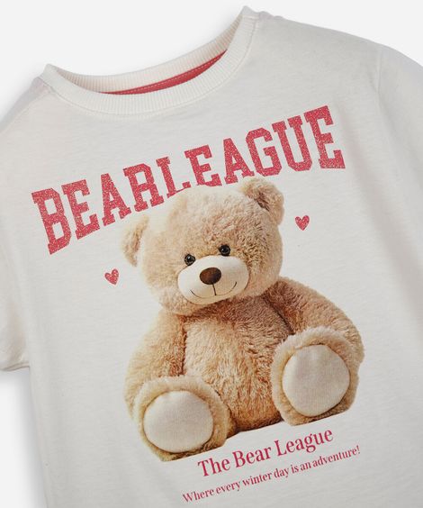 camiseta infantil de algodão manga curta ursinho off white