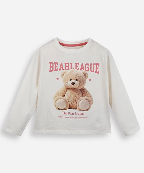 blusa infantil de algodão manga longa ursinho off white