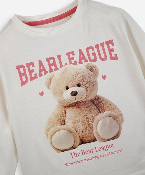 blusa infantil de algodão manga longa ursinho off white
