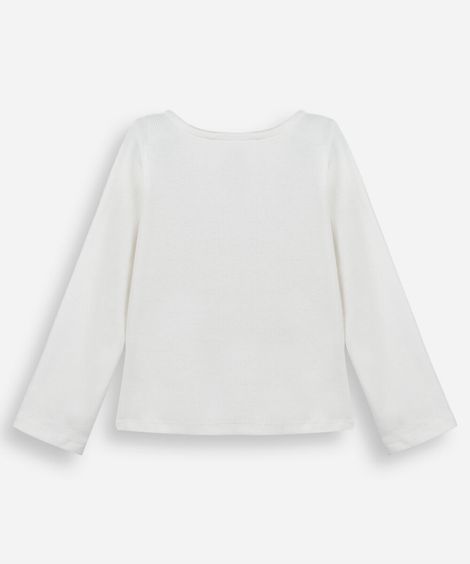 blusa infantil de algodão manga longa com lacinhos off white