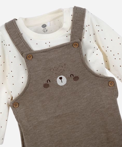 jardineira infantil com blusa bichinho marrom