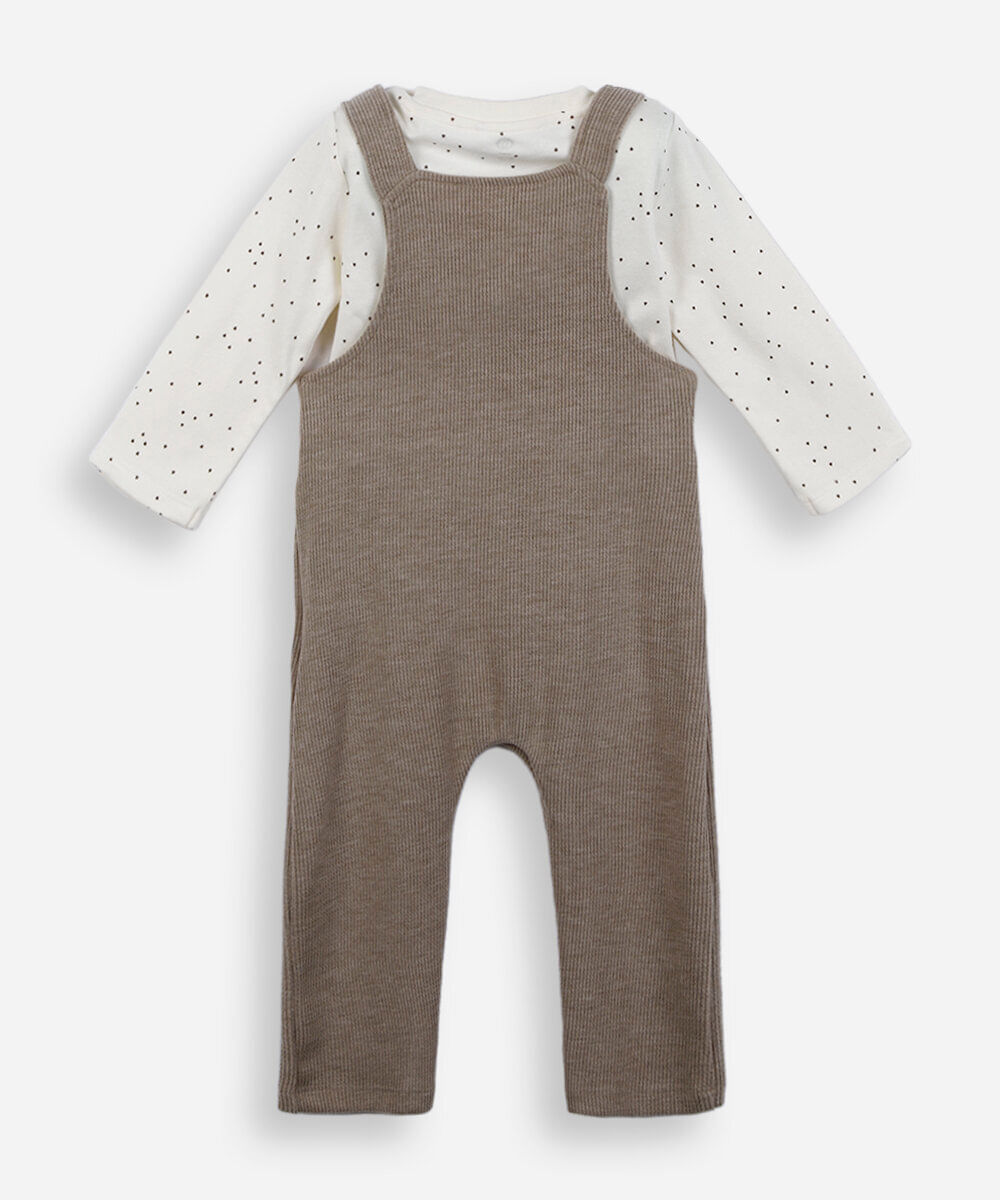 jardineira infantil com blusa bichinho marrom