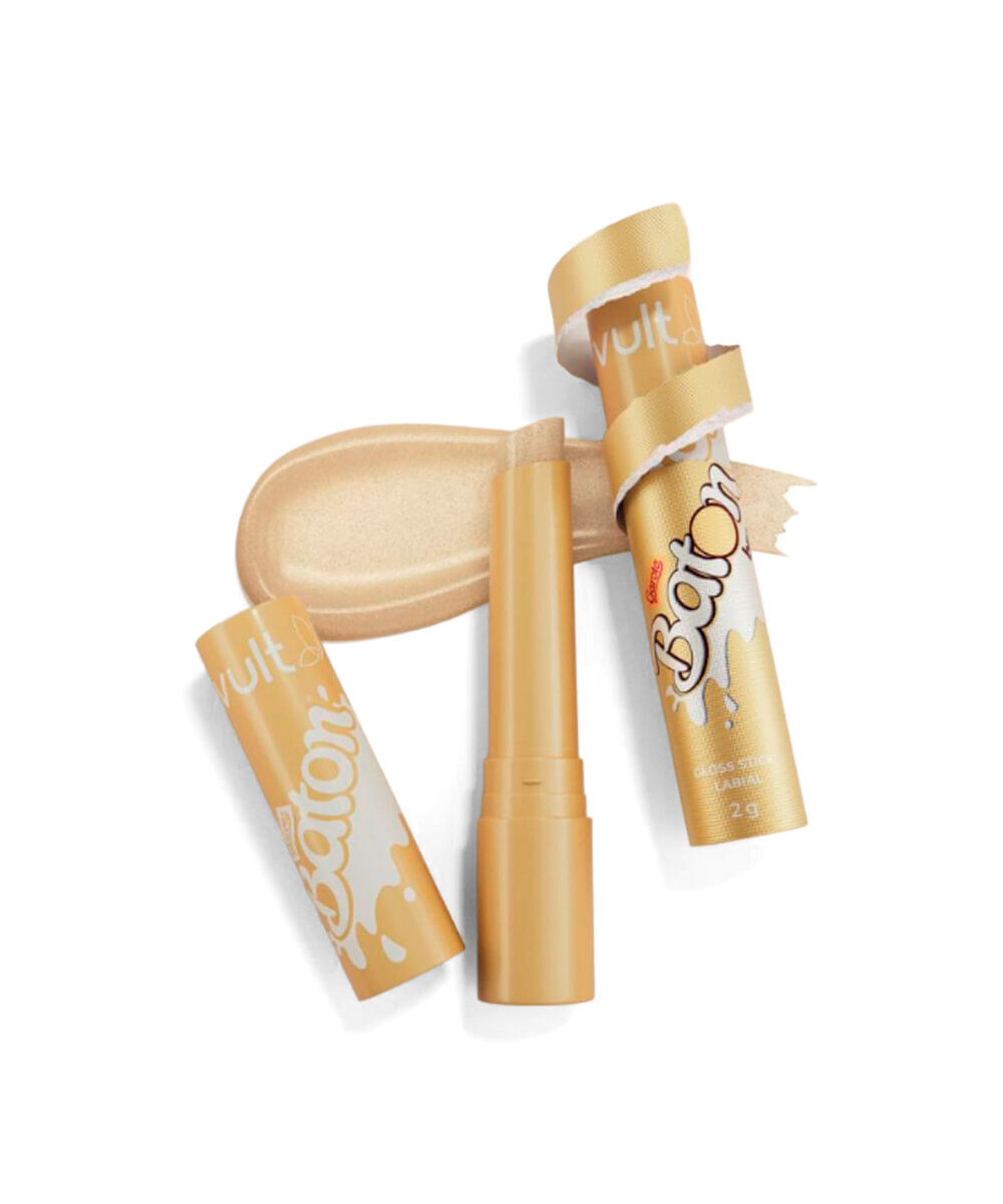 gloss labial stick vult e baton translúcido com glitter 2g