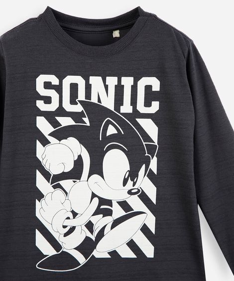 blusa infantil de algodão manga longa sonic cinza
