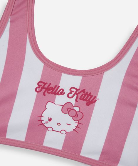 biquíni infantil hello kitty com proteção uv listrado rosa