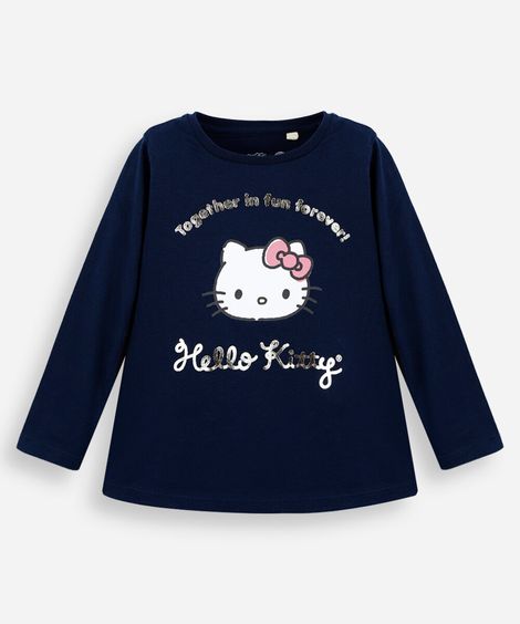 blusa infantil de algodão manga longa hello kitty azul