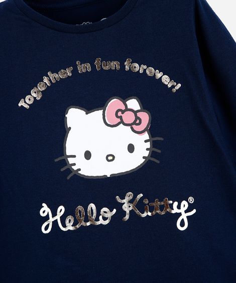 blusa infantil de algodão manga longa hello kitty azul
