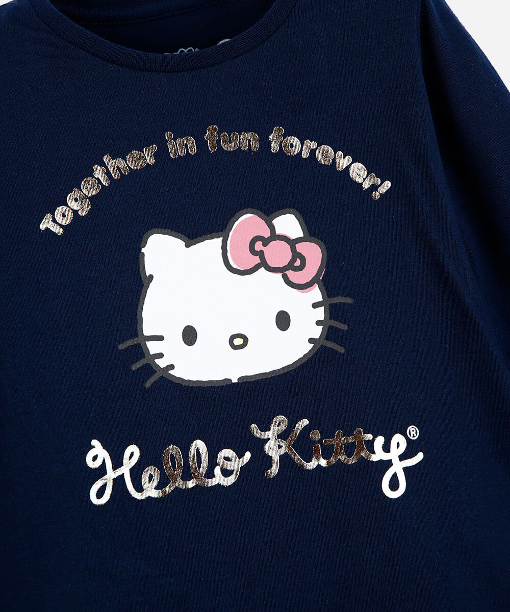 blusa infantil de algodão manga longa hello kitty azul