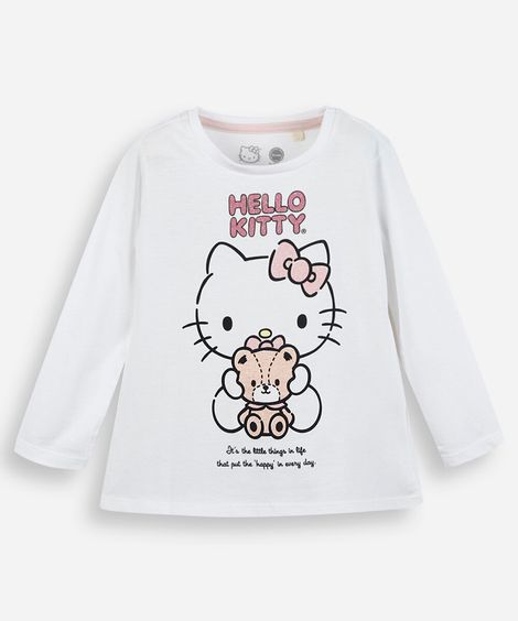 blusa infantil de algodão manga longa hello kitty off white