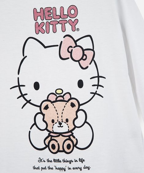 blusa infantil de algodão manga longa hello kitty off white