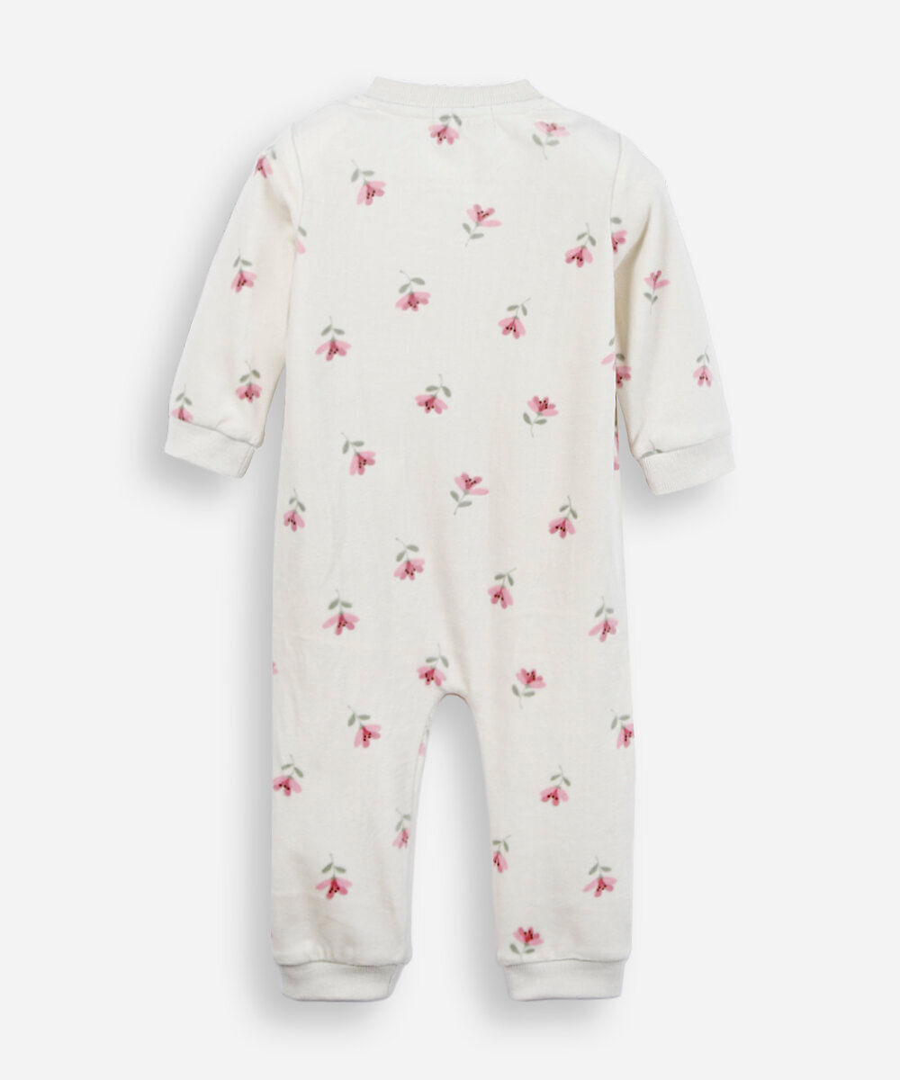 macacão longo infantil de plush floral bege