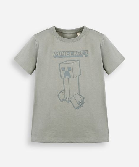 camiseta infantil de algodão manga curta minecraft verde