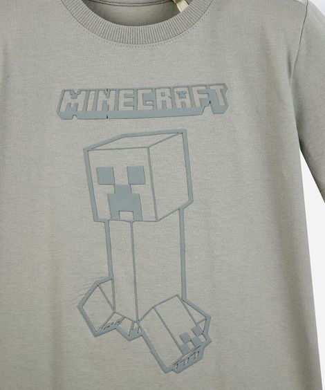 camiseta infantil de algodão manga curta minecraft verde