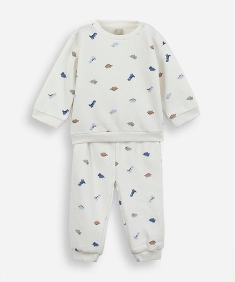 conjunto infantil de moletom mini dinos off white