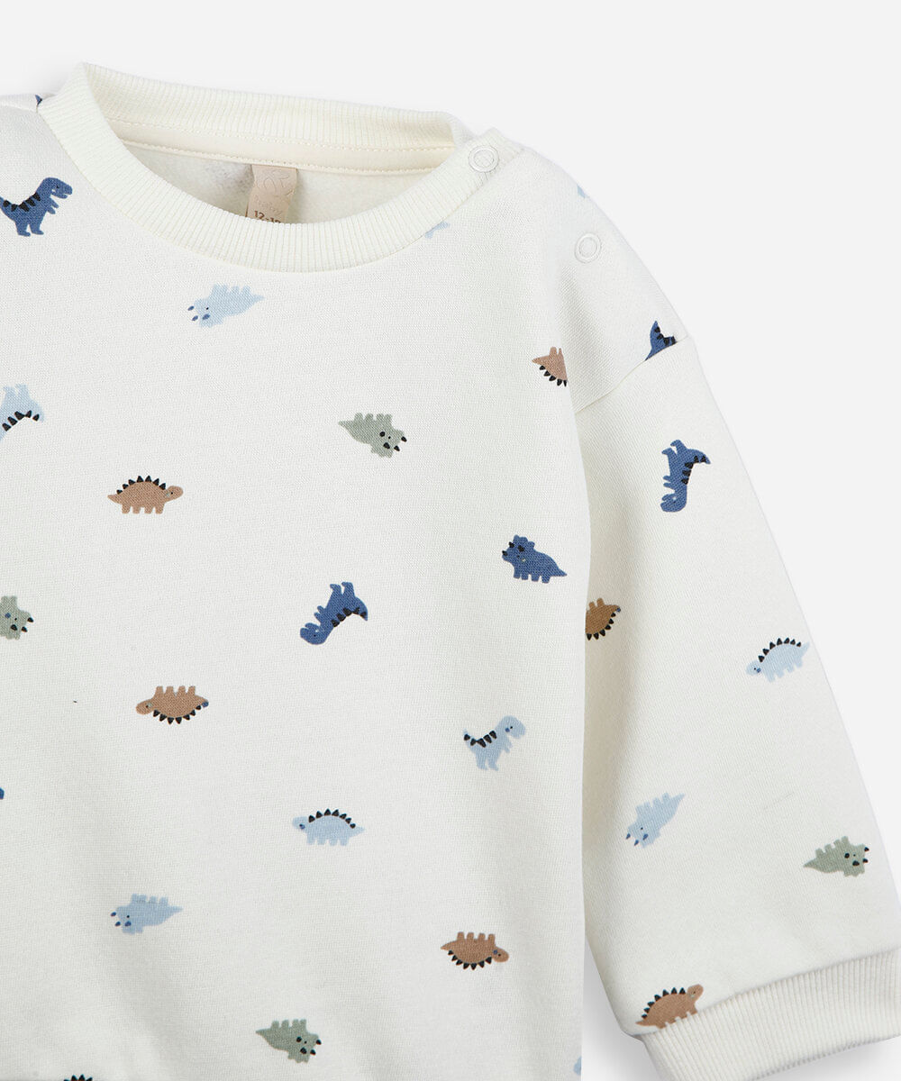 conjunto infantil de moletom mini dinos off white