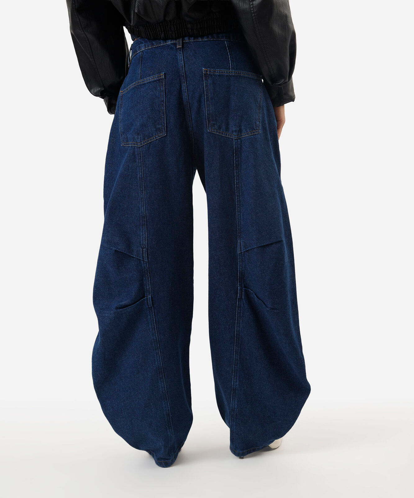 calça barrel jeans cintura média azul