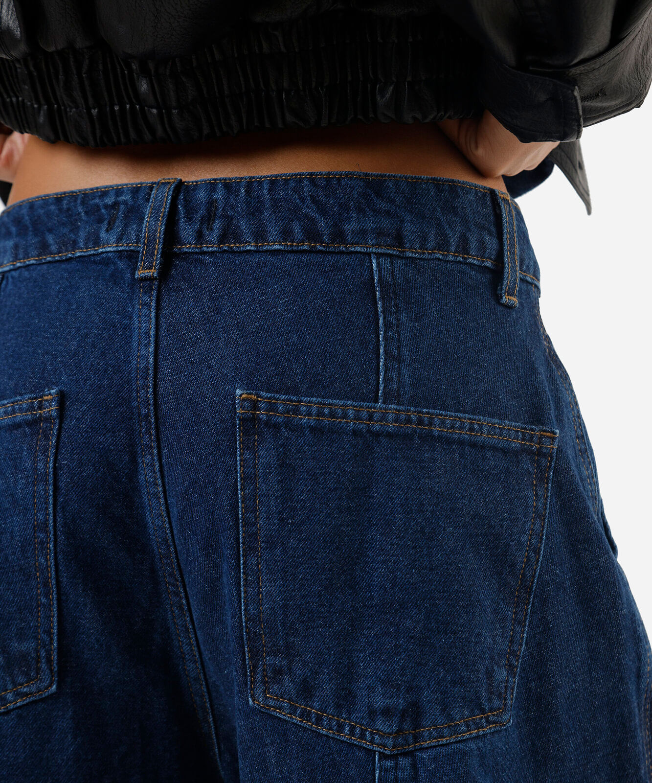 calça barrel jeans cintura média azul