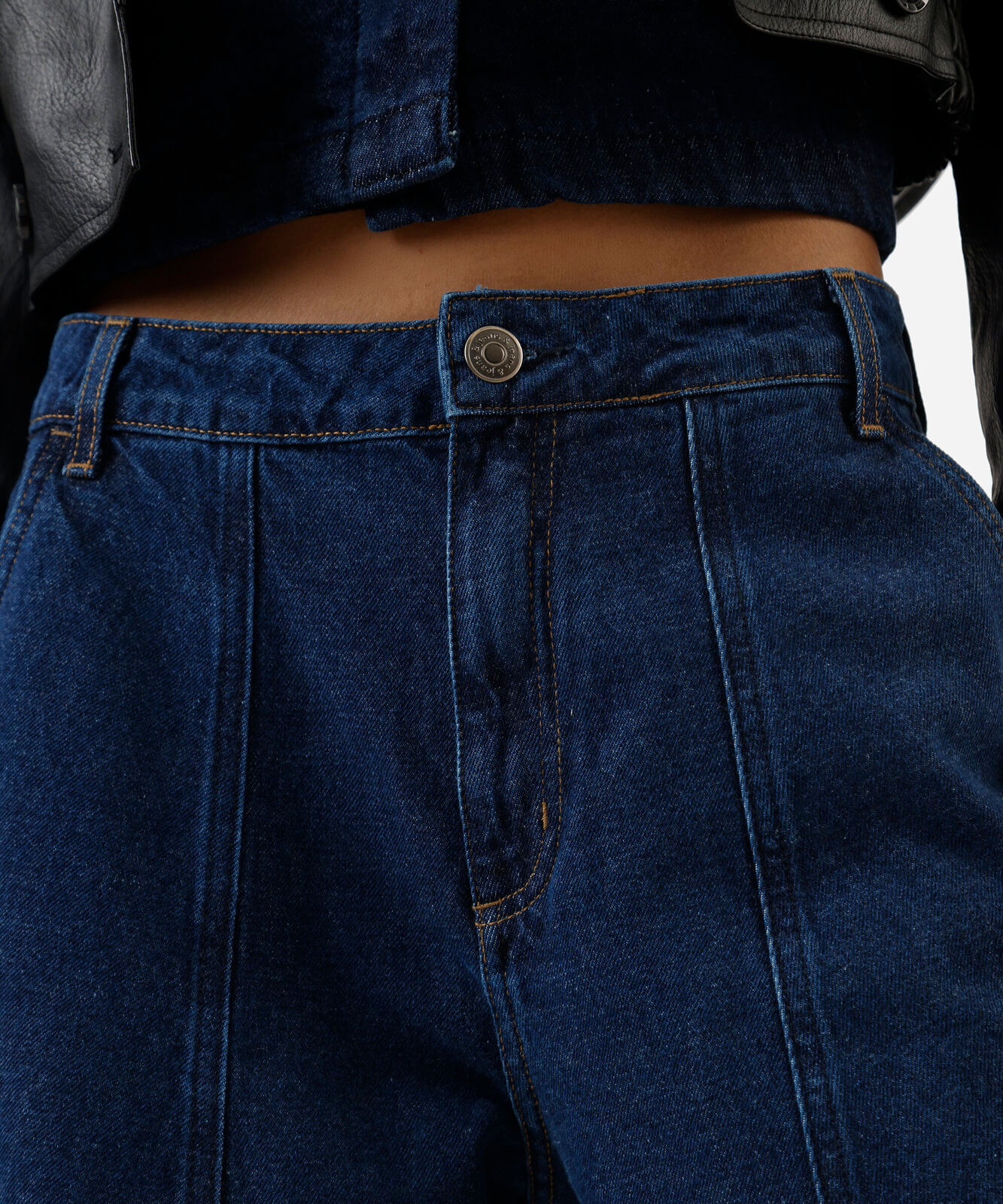 calça barrel jeans cintura média azul