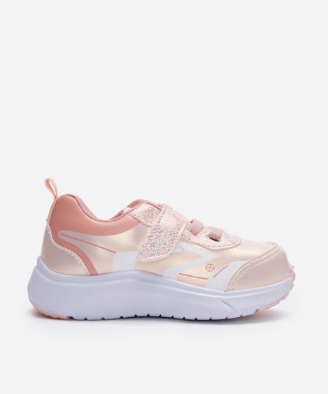 tênis infantil com recortes e velcro holográfico rosa