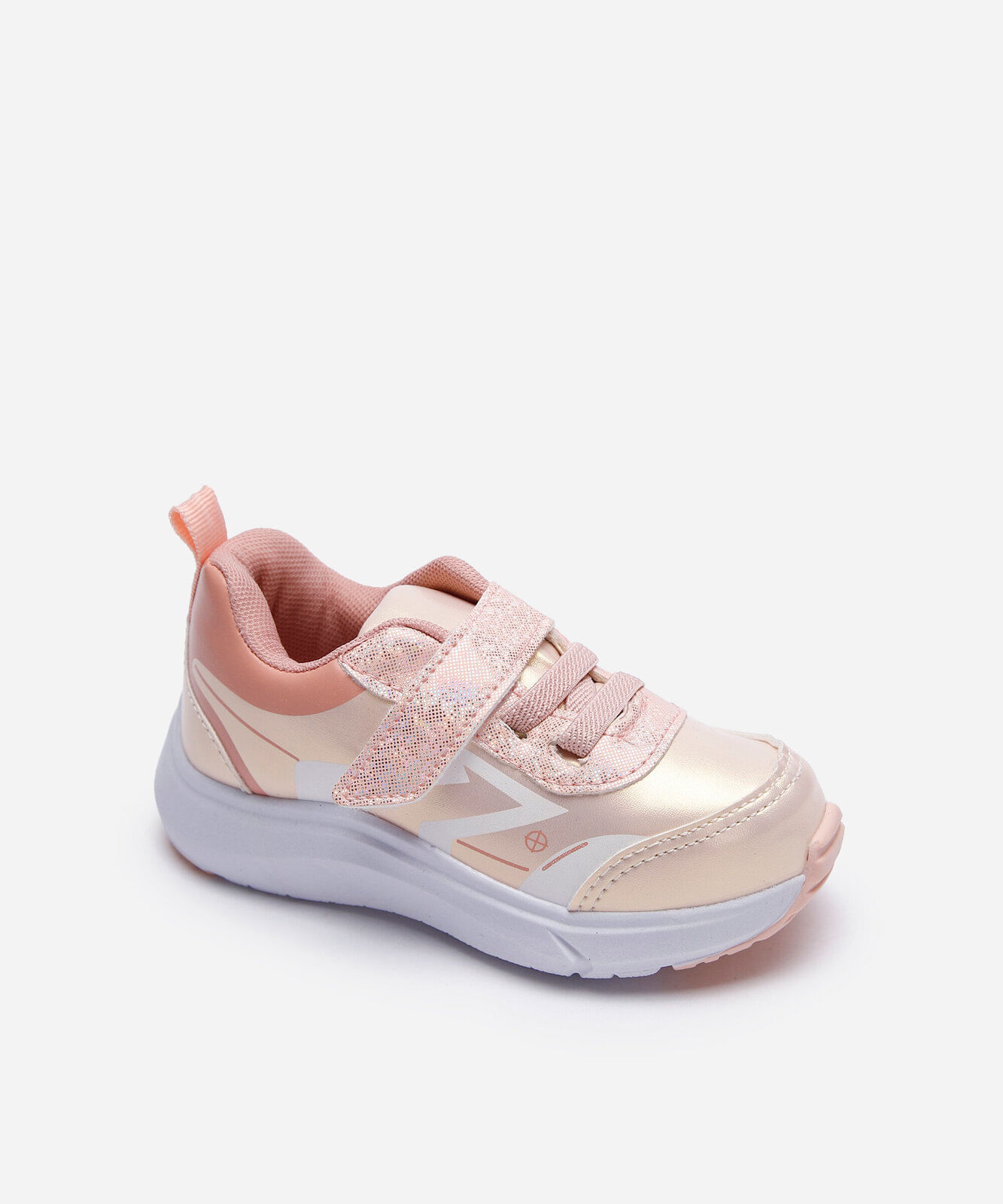 tênis infantil com recortes e velcro holográfico rosa