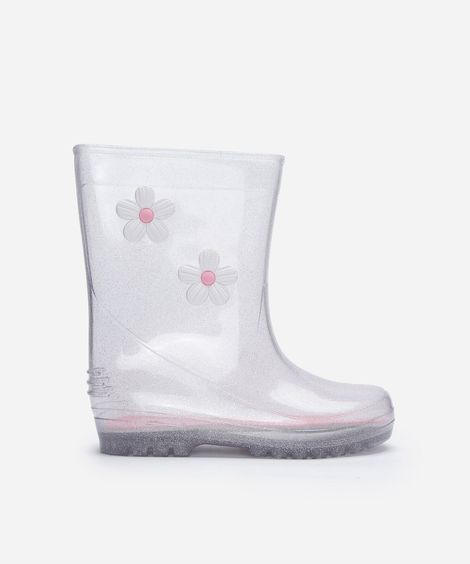 galocha infantil com brilho e floral prateada