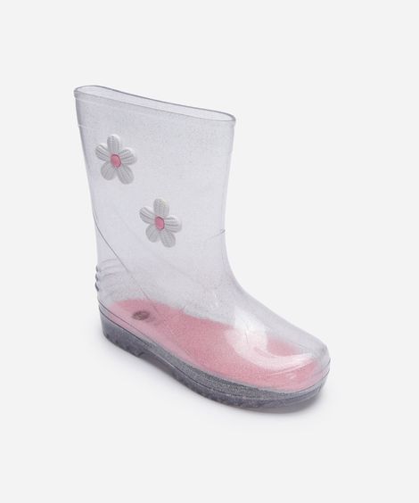 galocha infantil com brilho e floral prateada